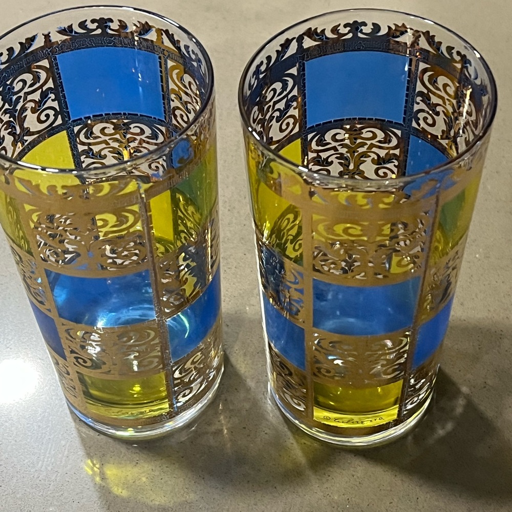 ✨Gilded 22K gold culver Moroccan vintage highball glasses set of 2✨